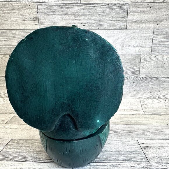 Hand Carved Hand Painted 2 Piece Green Wooden Rooster Trinket Box - Picture 5 of 11